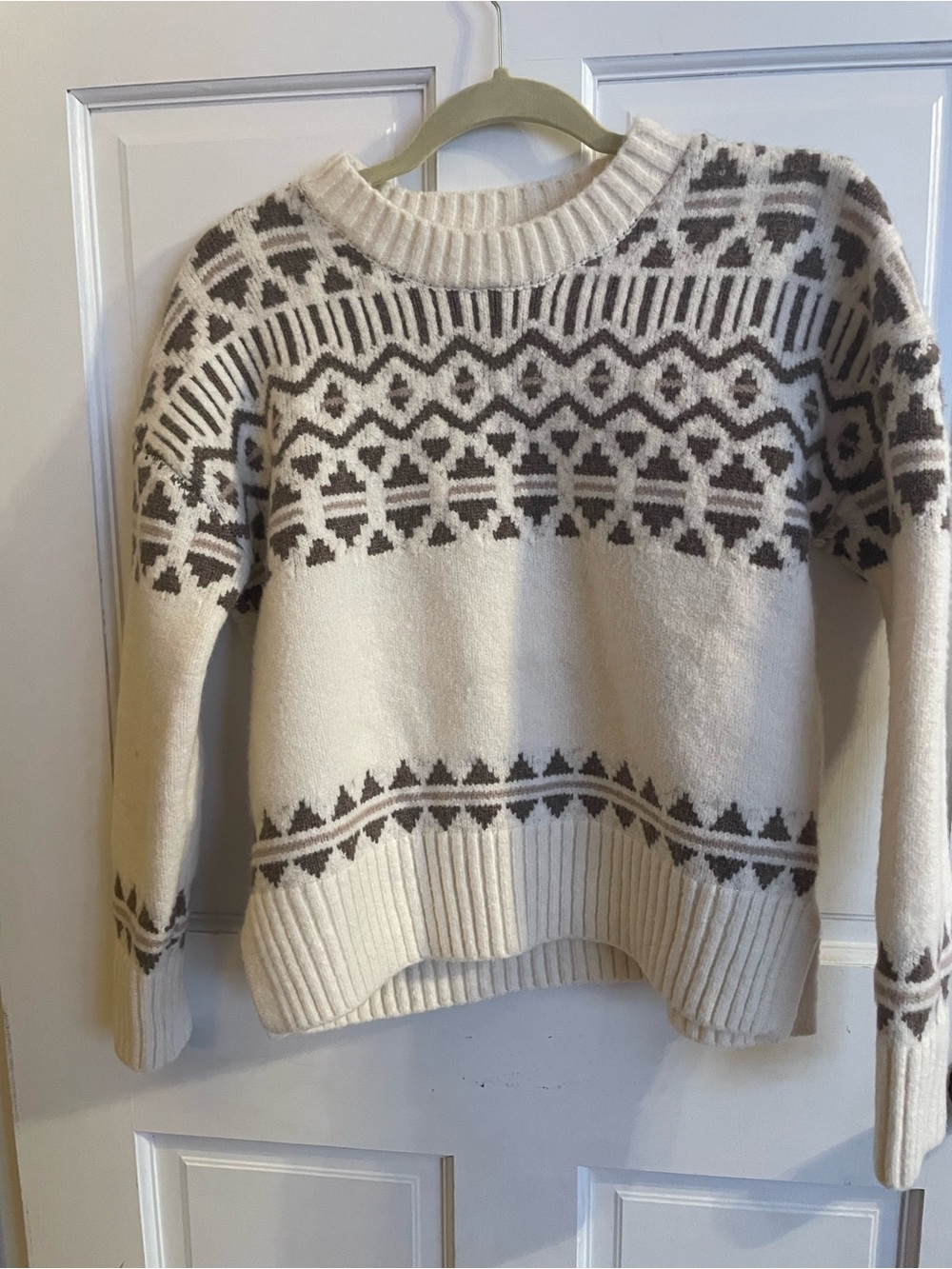 cupcakes & cashmere Cream Fair Isle Crewneck Sweater with Brown Pattern